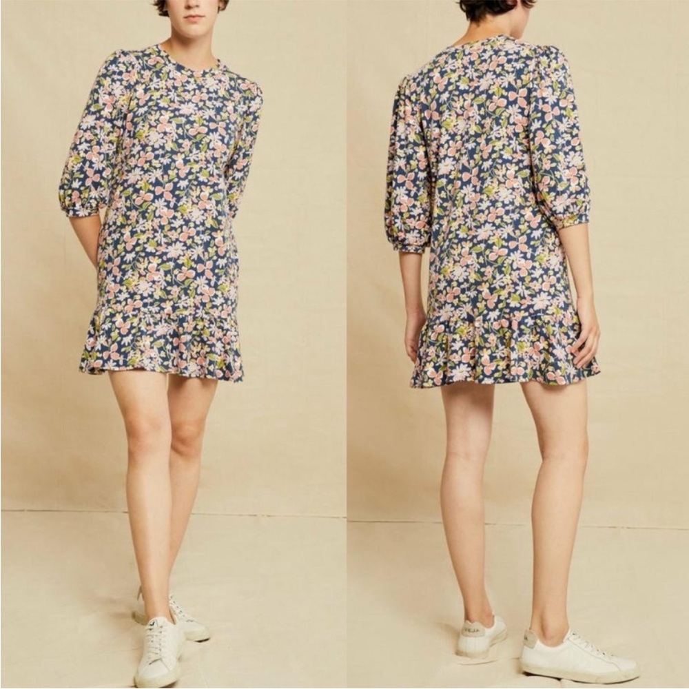 Amour Vert Floral Print Dress - Blue and Yellow